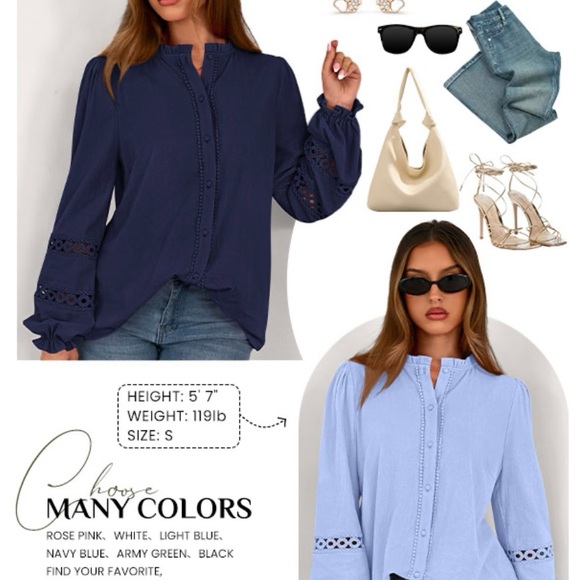 Light Blue Peasant Embroidered Top | Long Sleeve & Buttons | Cotton | M | New - Picture 14 of 14